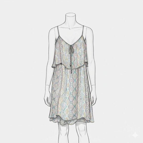 Teal Geometric Boho Ella Moss Mini-Dress (S) - Picture 4 of 4